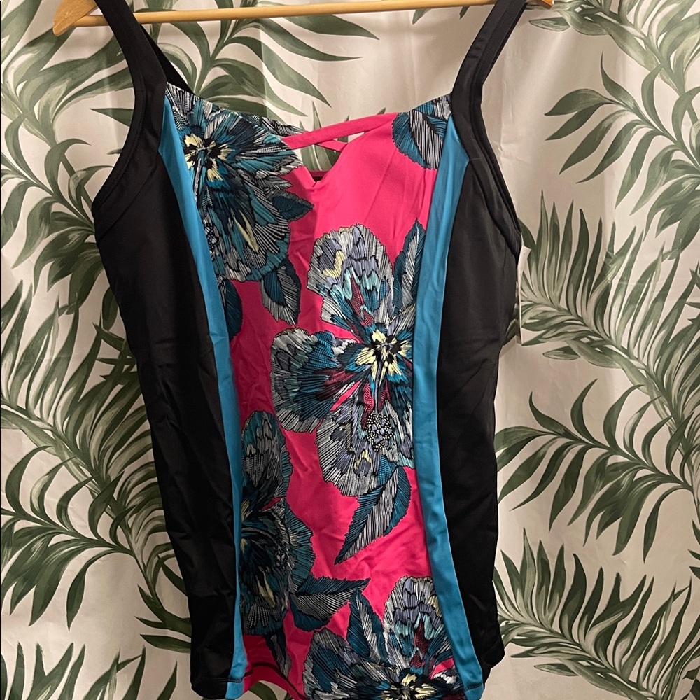 Cacique Pink and Black Floral Swim Top
